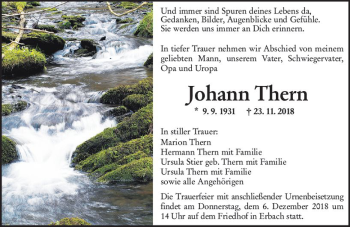 Traueranzeige von Johann Thern von vrm-trauer