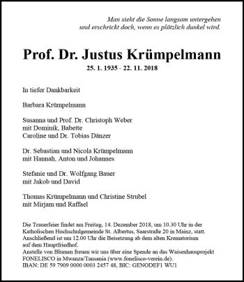 Traueranzeige von Justus Krümpelmann von vrm-trauer