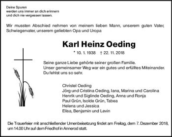Traueranzeige von Karl-Heinz Oeding von  Gießener Anzeiger