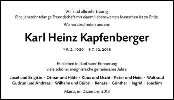 Traueranzeige von Karl Heinz Kapfenberger von vrm-trauer