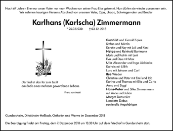 Traueranzeige von Karlhans Zimmermann von vrm-trauer
