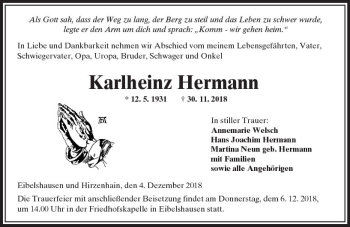 Traueranzeige von Karlheinz Hermann von  Kreisanzeiger