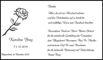 Traueranzeige von Karoline Broy von vrm-trauer