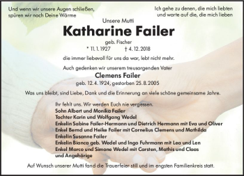 Traueranzeige von Katharine Failer von vrm-trauer