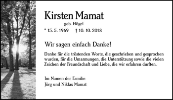 Traueranzeige von Kirsten Mamat von vrm-trauer