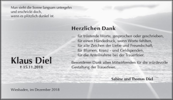 Traueranzeige von Klaus Diel von vrm-trauer