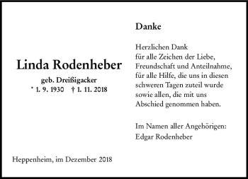 Traueranzeige von Linda Rodenheber von vrm-trauer