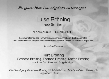 Traueranzeige von Luise Bröning von vrm-trauer