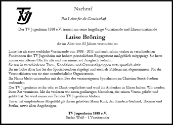 Traueranzeige von Luise Bröning von vrm-trauer