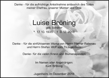 Traueranzeige von Luise Bröning von vrm-trauer