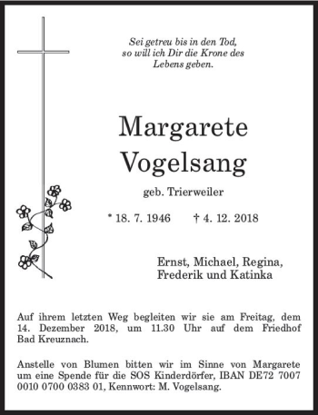 Traueranzeige von Margarete Vogelsang von vrm-trauer