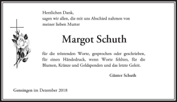 Traueranzeige von Margot Schuth von vrm-trauer