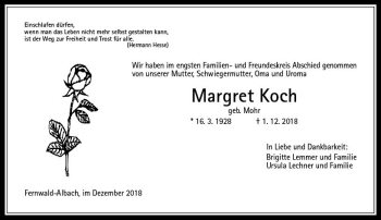 Traueranzeige von Margret Koch von  Gießener Anzeiger