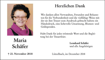 Traueranzeige von Maria Schäfer von vrm-trauer