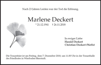 Traueranzeige von Marlene Deckert von vrm-trauer