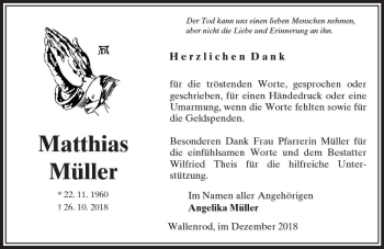 Traueranzeige von Matthias Müller von VRM Trauer