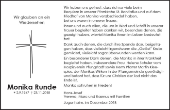 Traueranzeige von Monika Runde von vrm-trauer
