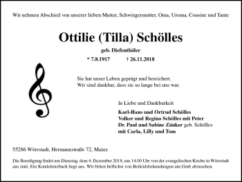 Traueranzeige von Ottilie Schölles von vrm-trauer