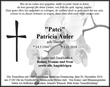 Traueranzeige von Patricia Auler von vrm-trauer