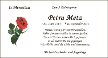 Traueranzeige von Petra Metz von vrm-trauer