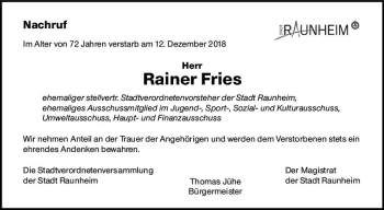 Traueranzeige von Rainer Fries von vrm-trauer