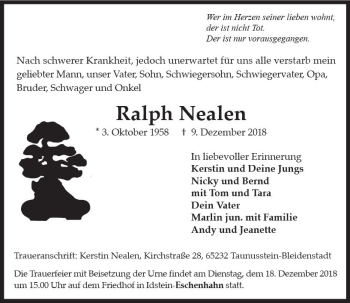 Traueranzeige von Ralph Nealen von vrm-trauer
