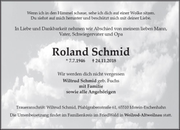 Traueranzeige von Roland Schmid von vrm-trauer