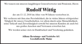 Traueranzeige von Rudolf Wittig von vrm-trauer