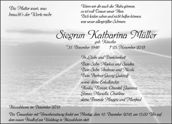 Traueranzeige von Siegrun Katharina Müller von vrm-trauer