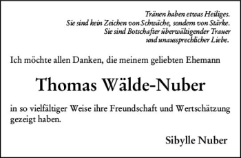 Traueranzeige von Thomas Wälde-Nuber von vrm-trauer