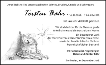 Traueranzeige von Torsten Bähr von  WNZ - Wetzlarer Neue Zeitung ()