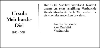Traueranzeige von Ursula Meinhardt-Diel von vrm-trauer
