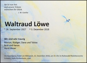 Traueranzeige von Waltraud Löwe von vrm-trauer