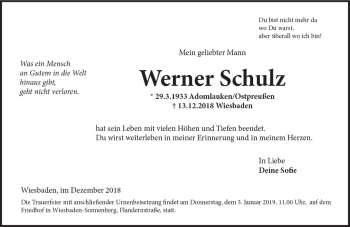 Traueranzeige von Werner Schulz von vrm-trauer