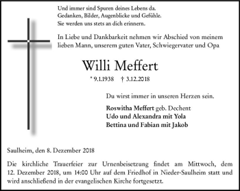 Traueranzeige von Willi Meffert von vrm-trauer