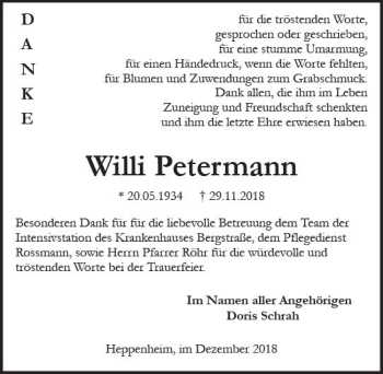 Traueranzeige von Willi Petermann von vrm-trauer