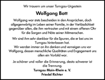 Traueranzeige von Wolfgang Bott von vrm-trauer