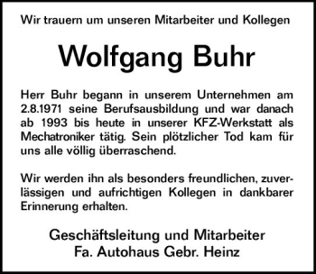 Traueranzeige von Wolfgang Buhr von vrm-trauer