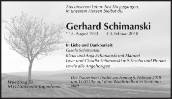 Traueranzeige von Gerhard Schimanski 