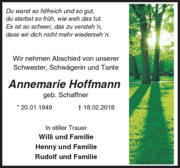 Traueranzeige von Annemarie Hoffmann von Trauerportal Rhein Main Presse