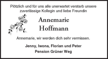 Traueranzeige von Annemarie Hoffmann von Trauerportal Rhein Main Presse