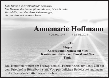 Traueranzeige von Annemarie Hoffmann von Trauerportal Rhein Main Presse