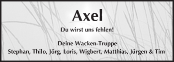 Traueranzeige von Axel  von Trauerportal Rhein Main Presse