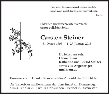 Traueranzeige von Carsten Steiner von Trauerportal Rhein Main Presse