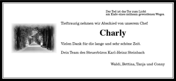 Traueranzeige von Charly  von  Gießener Anzeiger