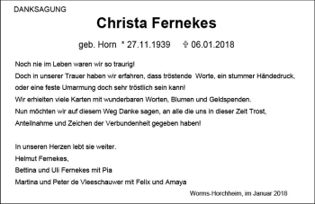 Traueranzeige von Christa Fernekes von Trauerportal Rhein Main Presse