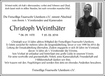 Traueranzeige von Christoph Weinthäter von  Kreisanzeiger