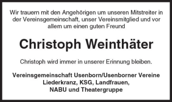 Traueranzeige von Christoph Weinthäter von  Kreisanzeiger