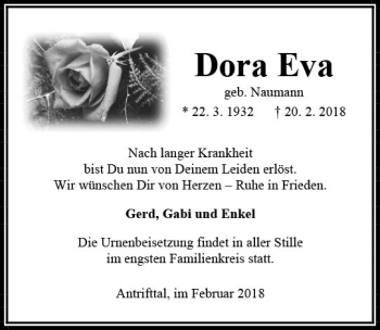 Traueranzeige von Dora Eva von VRM Trauer