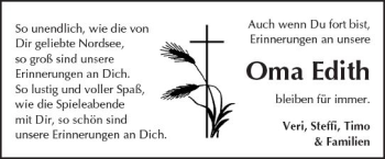 Traueranzeige von Edith  von  Kreisanzeiger